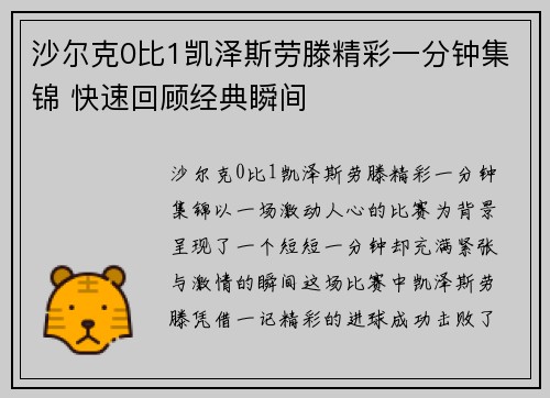沙尔克0比1凯泽斯劳滕精彩一分钟集锦 快速回顾经典瞬间